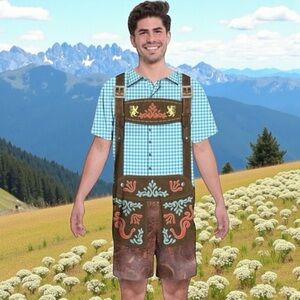 Oktoberfest Lederhosen Romper by Faux Real Shirts — Size L — NWOT